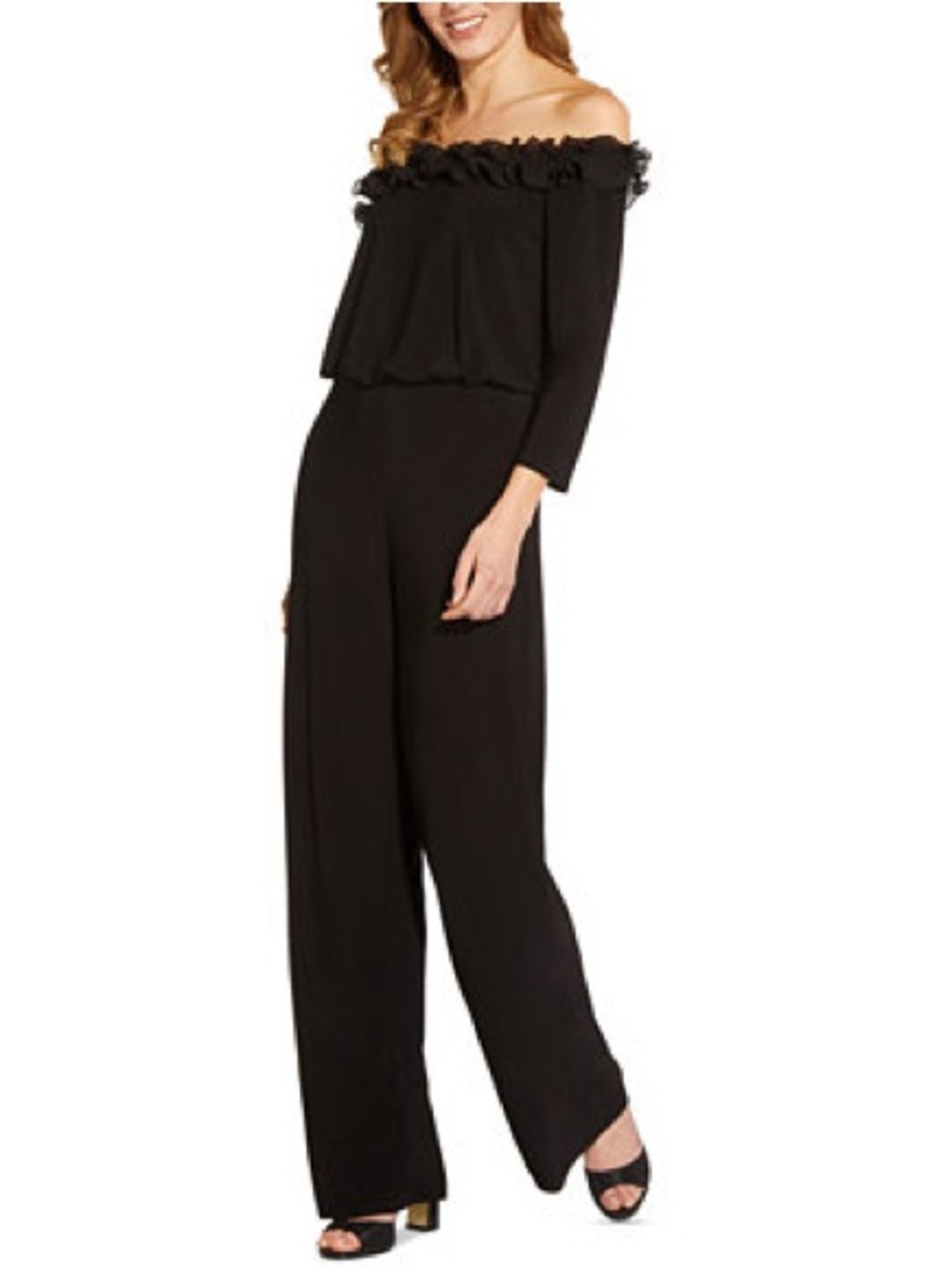 Adrianna Papell Off-Shoulder Ruffle Wide-Leg Jumpsuit